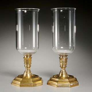 Pair large English brass and glass photophores