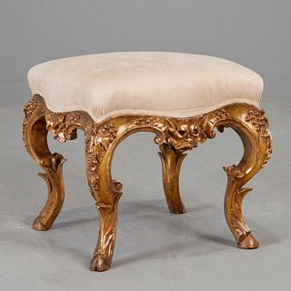 Antique Continental Rococo giltwood tabouret