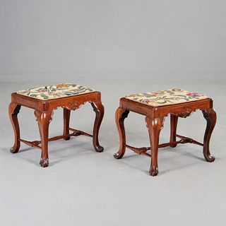 Nice pair Chinese Export carved padouk stools