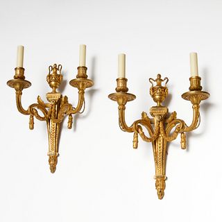 Pair antique Louis XVI style gilt bronze sconces