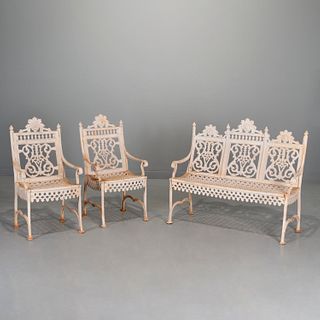 American cast iron garden seating group