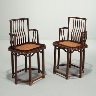 Pair Chinese Ming style carved armchairs