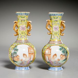 Interesting pair old Chinese famille rose vases