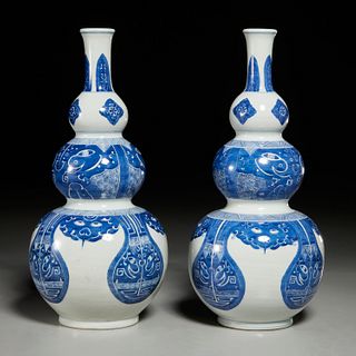 Pair Chinese blue and white triple gourd vases