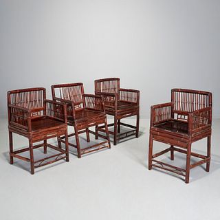 Set (4) Qing era Chinese bamboo armchairs