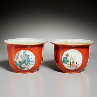 Pair Chinese porcelain jardiniere