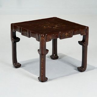 Chinese square brown lacquer low table