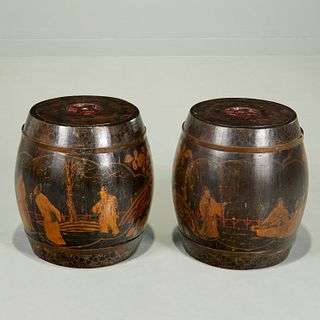 Pair Chinese gilt lacquered tea canister stools