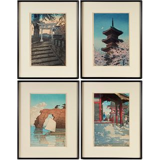 (4) Japanese woodblock prints, incl, Hasui