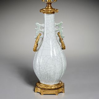 Chinese gilt bronze mounted Guan vase lamp