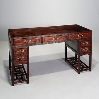 Nice Chinese Export hardwood pedestal desk