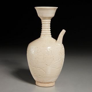 Chinese white-glazed carved ewer