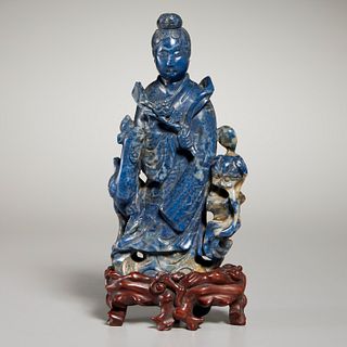 Chinese lapis lazuli carved standing Guanyin