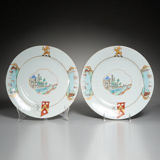 Rare pair Chinese Export armorial chargers