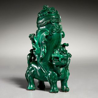 Chinese finely carved malachite lidded vessel