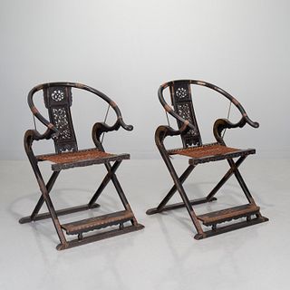 Pair Chinese folding horseshoe back chairs