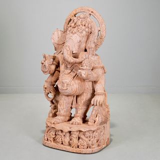 Monumental carved sandstone standing Ganesha