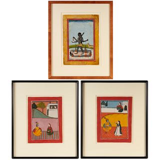 (3) Indo-Persian paintings, Kali & Shiva, Vishnu