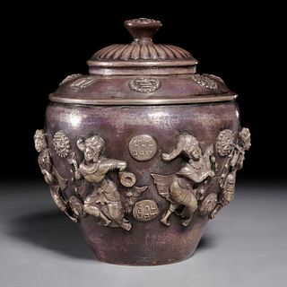 Thai or Burmese silver metal lidded container