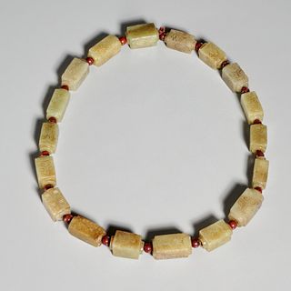 Chinese celadon jade Cong bead necklace