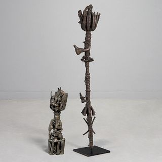 Benin Edo People, bronze ceremonial staff