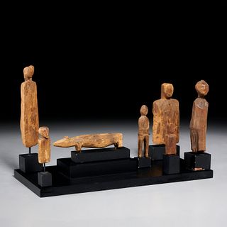 Group (7) old Inuit wood carved Shamanic figures