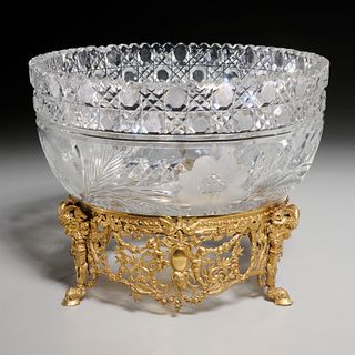 Victorian cut glass and gilt sterling punch bowl