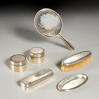 Tiffany & Co., Art Deco enameled silver vanity set