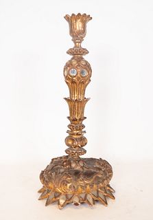 Important pair of candlesticks in gilt wood and quartz and mirror applications, Novohispanic Viceroyalty school of the XVII - XVIII century