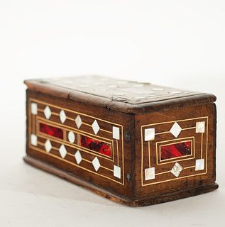 Cash box inlaid with mother-of-pearl, tortoiseshell and marquetry, Spanish school of the 18th-19th centuries