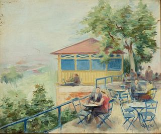 "Terrace of Montjuic", signed Opisso, 20th century Spanish school