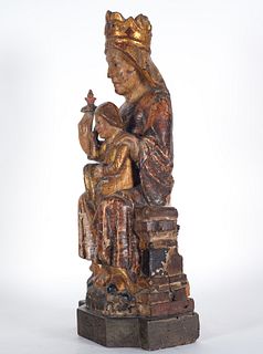 Exceptional seated Virgin with the Child Jesus, North of Catalonia, 13th - 14th century