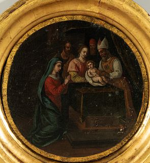 Pair of ovals, Italian school of the 17th century, representing the circumcision of Christ and Jesus preaching in the temple