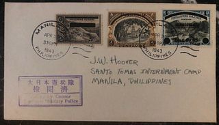 1943 Manila Philippines Japan Occupation First Day Censored Cover #N2 6 7 Bars
