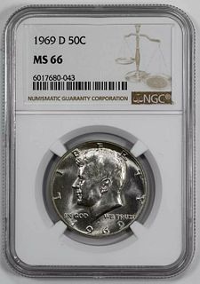 1969 D KENNEDY HALF DOLLAR 50C NGC CERTIFIED MS 66 MINT STATE UNC