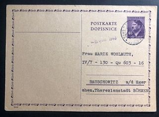 1943 Brna Croatia Censored Postcard Cover To Theresienstadt Bohemia