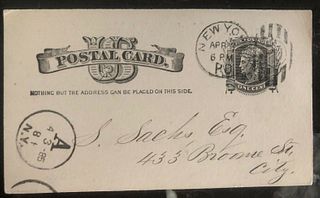 1885 New York USA Postal Stationary Postcard Cover Beth Israel