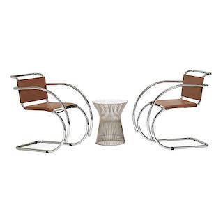 MIES VAN DER ROHE; PLATNER Chairs and side table