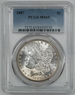 1887 MORGAN SILVER DOLLAR $1 PCGS CERTIFIED MS 65 MINT STATE UNC
