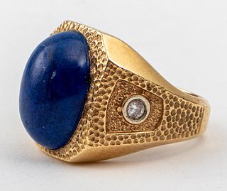 Vintage 14K Yellow Gold Lapis & Diamond Ring