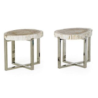 CONTEMPORARY Pair of petrified wood side tables
