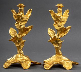 Muriel Besnard Gilt Bronze Candlesticks, Pair