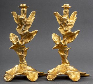 Muriel Besnard Gilt Bronze Candlesticks, Pair