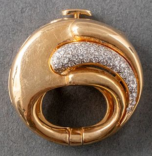 18K Yellow Gold Diamond Circular Scarf Holder Clip