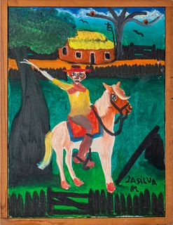 Jose Antonio da Silva Man on Horse Oil on Canvas