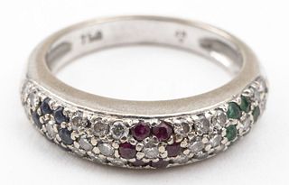 18K Gold Diamond, Sapphire, Ruby and Emerald Ring