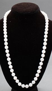 14K Clasp White Nephrite Jade Beaded Necklace
