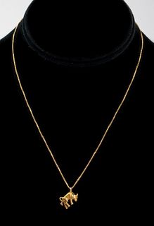 Italian 14K Yellow Gold Bull Pendant Necklace