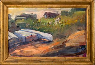 Ted Tihansky Coastal Village Oil on Canvas