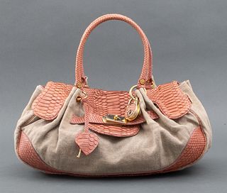 Moschino Canvas Tote Handbag with Pink Padlock